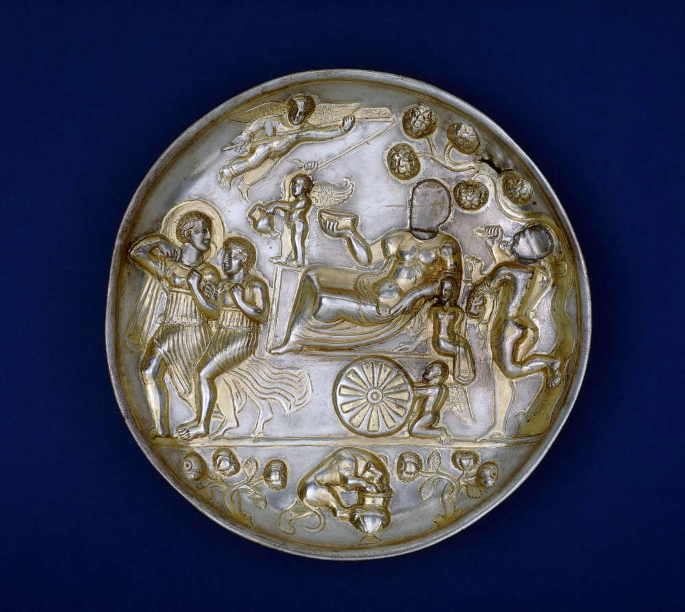 Gilded silver plate, Iran or Afghanistan, probably Parthian or Early Sasanian, probably 2nd–3rd century. © The Trustees of the British Museum.