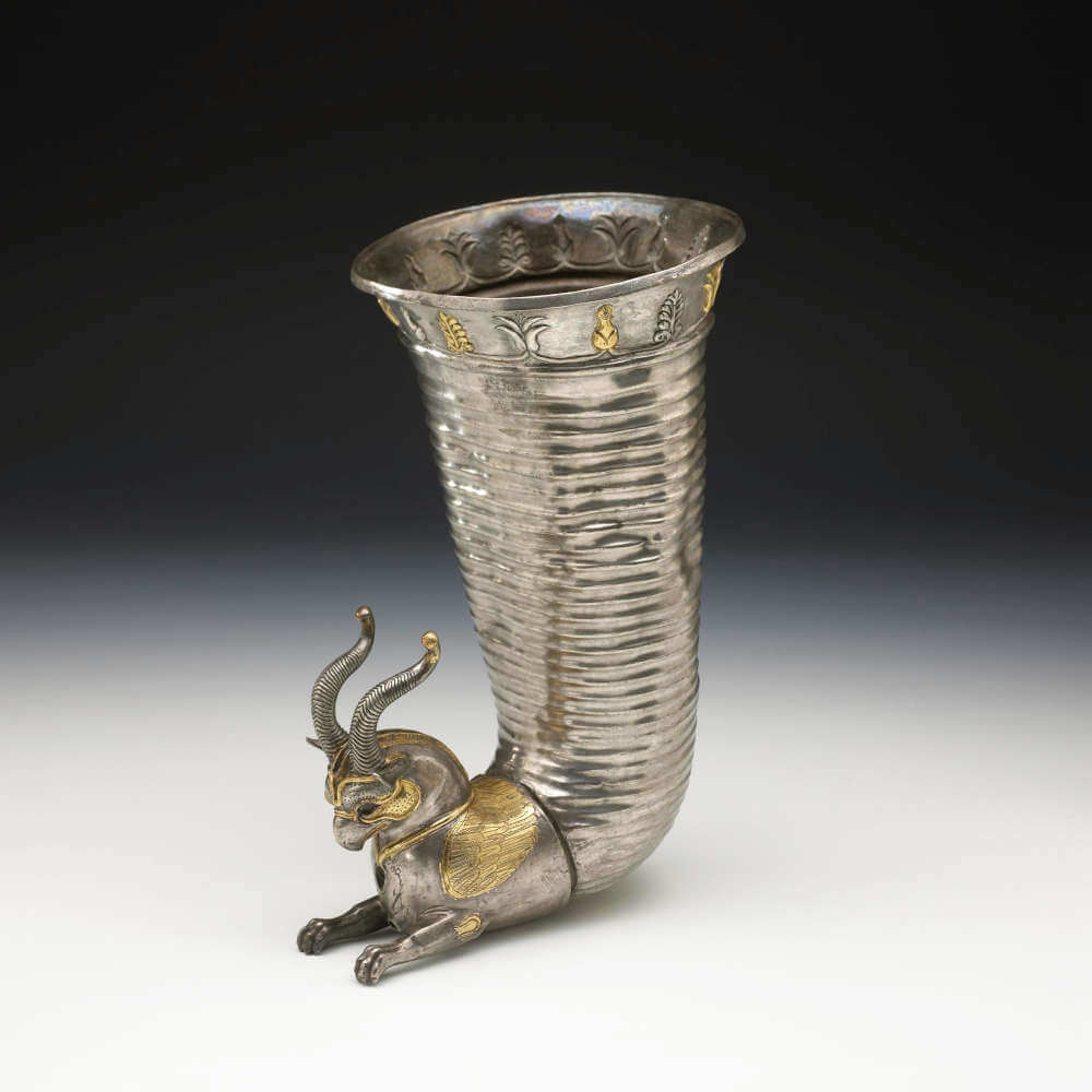 Gilt silver rhyton with winged griffin, Turkey, 5th century BC. © The Trustees of the British Museum.