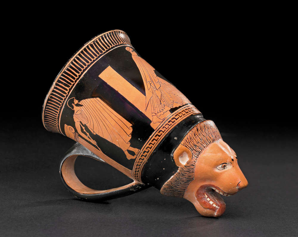 Athenian drinking mug in the form of the head of a bearded Persian. The Persian Class, Greece, about 410–400 BC. © The Trustees of the British Museum.