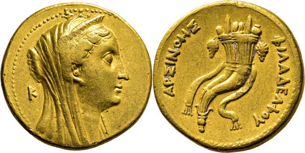 Lot 313: Ptolemaic Kingdom. Ptolemy II Philadelphos (285-246 BC). Gold octodrachm (Mnaeion), 254/252 BC, Alexandria. Scuff marks in the reverse, good Very fine. From the collection of a Saarland pharmacist. Estimate: 6,000 EUR. Hammer price: 10,000 EUR.