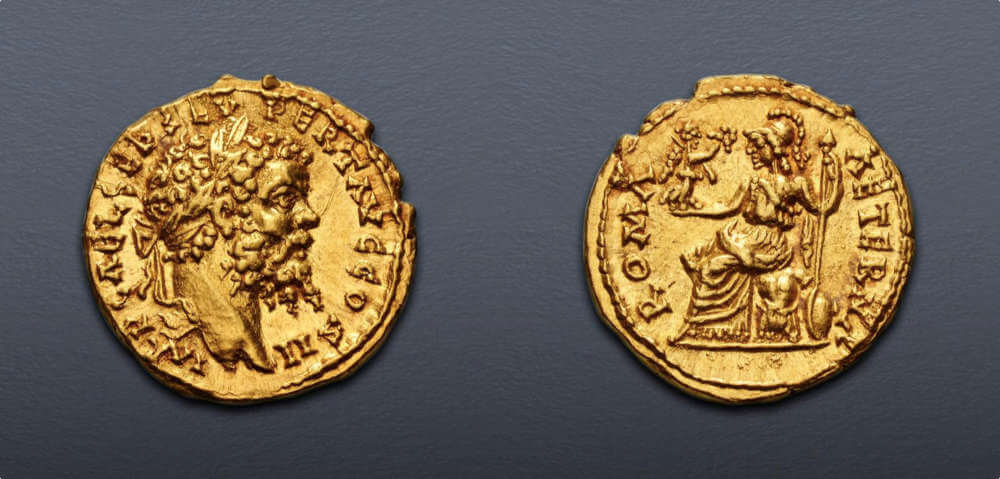 Lot 657: Roman Imperial. Septimius Severus. AD 193-211. AV Aureus. Emesa mint. Struck AD 194-195. Extremely Fine. Estimate: $15,000.