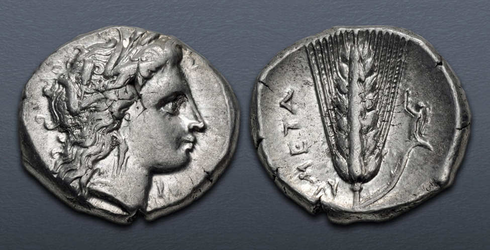 No. 5632011: Greek. Lucania, Metapontion. Circa 330-290 BC. AR Nomos. Toned. a few obverse metal flaws, light die rust. Good Very Fine. Price: $1475.