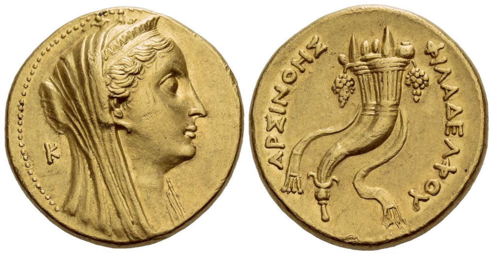 Lot 229: The Ptolemies. Ptolemy II Philadelphos (285 – 246). Octodrachm, circa 251-250 BC, Alexandria. In name of Arsinoe. A very attractive portrait struck in high relief, minor marks and minor tooling on hair, otherwise About Extremely fine. Starting Price: £3,500.