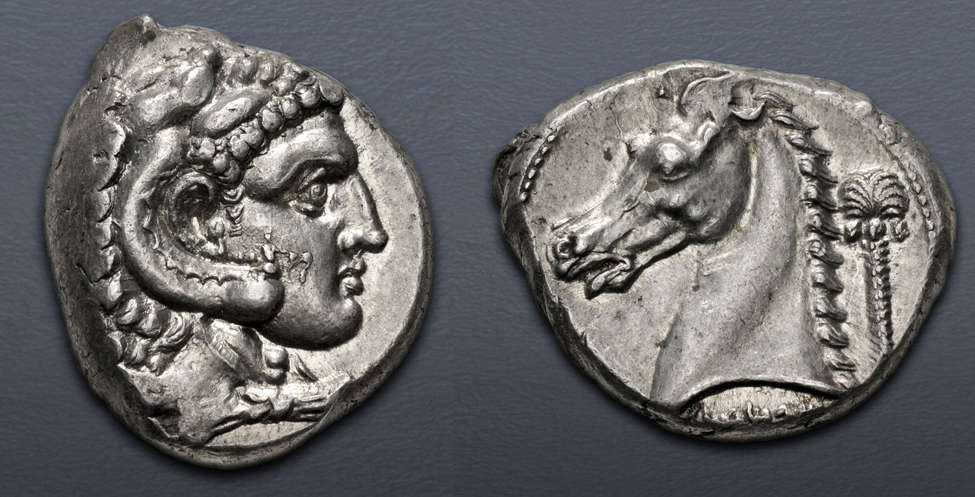  No. 5629302: Sicily, Entella. Punic issues. Circa 300-289 BC. Tetradrachm. Die break on obverse; slightly irregular flan. Choice Extremely Fine. High relief strike. Price: $2,950.