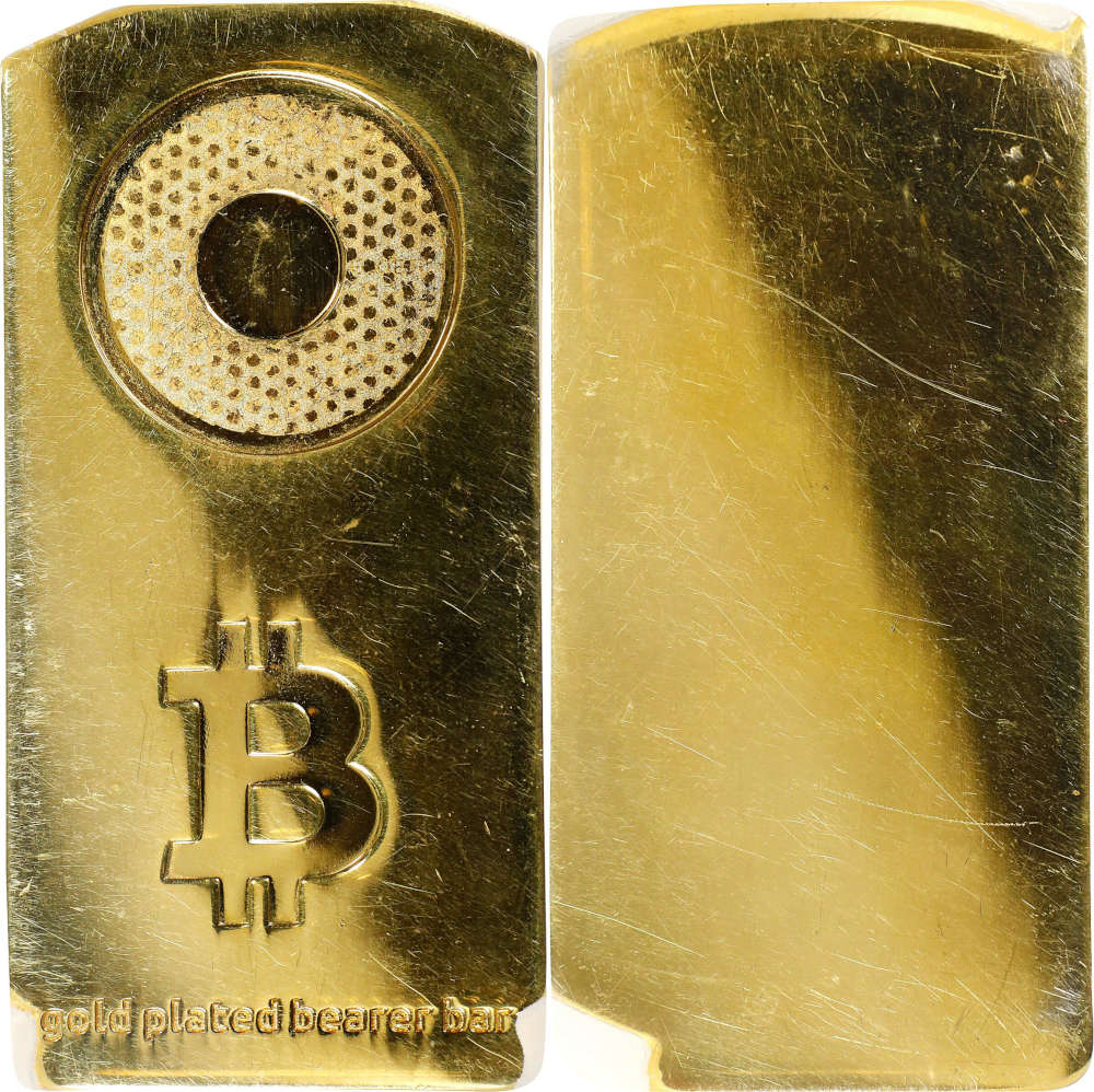 Lot 4109: Redeemed 2011 Casascius “Bearer” Bitcoin Storage Bar. Series 2. Gold-Plated Alloy. Genuine (PCGS). Result: $4,320.