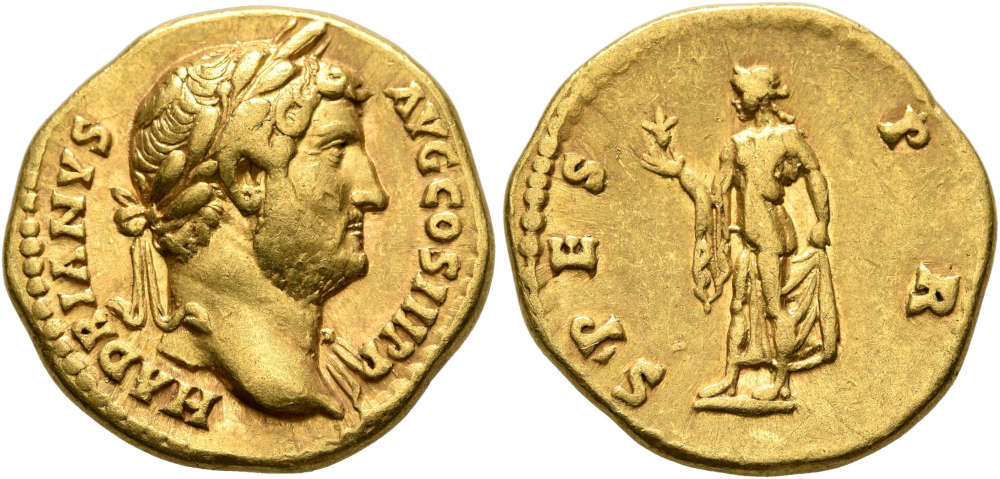 Hadrian, 117-138. Aureus. From Leu Numismatik Webauction 26 (2023), No. 3109.
