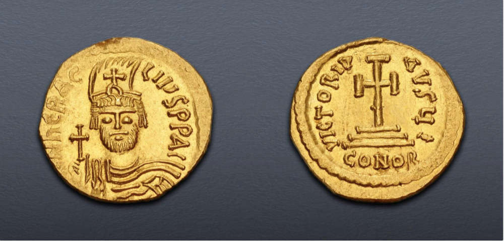 Lot 466: Byzantine. Heraclius. 610-641. Solidus. Constantinople mint, 10th officina. Struck 610-613. Extremely Fine. Estimate: $300.