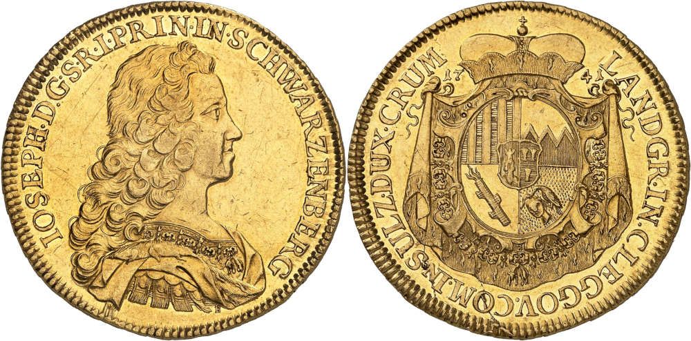 No. 484: Schwarzenberg. Joseph Adam, 1732-1782. 10 ducats 1741, Vienna. Extremely rare. Extremely fine. Estimate: 125,000 euros. Hammer price: 115,000 euros.