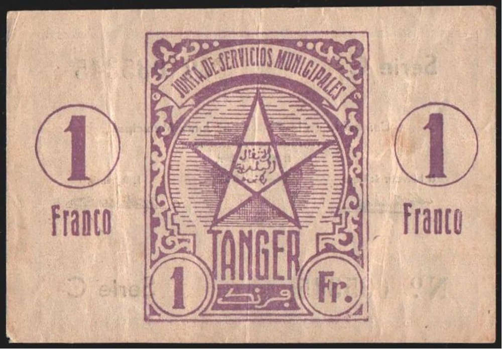 Lot 3434: Octubre de 1942. Tanger. Junta de Servicios Municipales. 1 franco. PMG 35. Starting price 1,800 EUR.