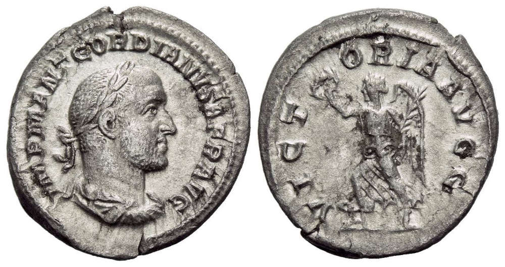 Lot 533: Roman Imperial. Gordian II Africanus (238). Denarius, Rome, 238. Rare. Portrait of nice style and About Extremely Fine. Starting price: £1,300.