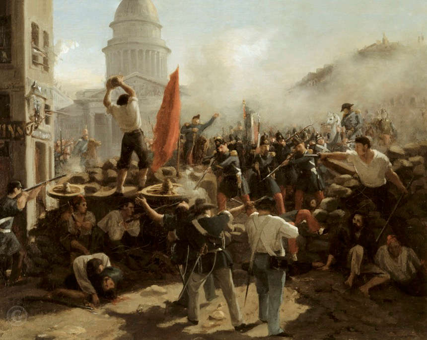 Horace Vernet, Barrikadenkampf in der Rue Soufflot, Paris, 25. Juni 1848 (Juniaufstand).