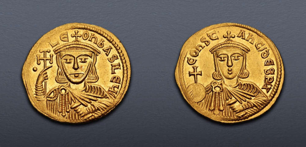 Lot 640: Byzantine. Leo V the Armenian, with Constantine. 813-820. AV Solidus. Constantinople mint. Extremely Fine. Estimate: $1,500.