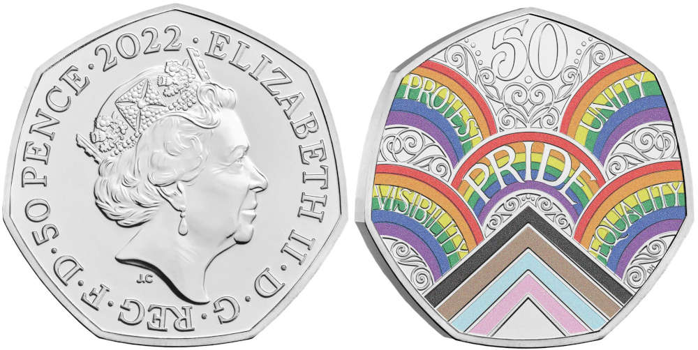 Best Contemporary Event Coin – United Kingdom: 50 Pence, Cupro-Nickel & Color Printing. 50 Years of Pride.