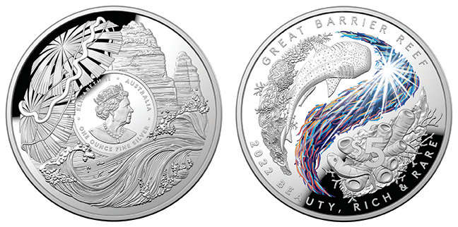 Most Artistic Coin – Australia: 5 Dollar, Silver. Beauty, Rich and Rare – Great Barrier Reef.