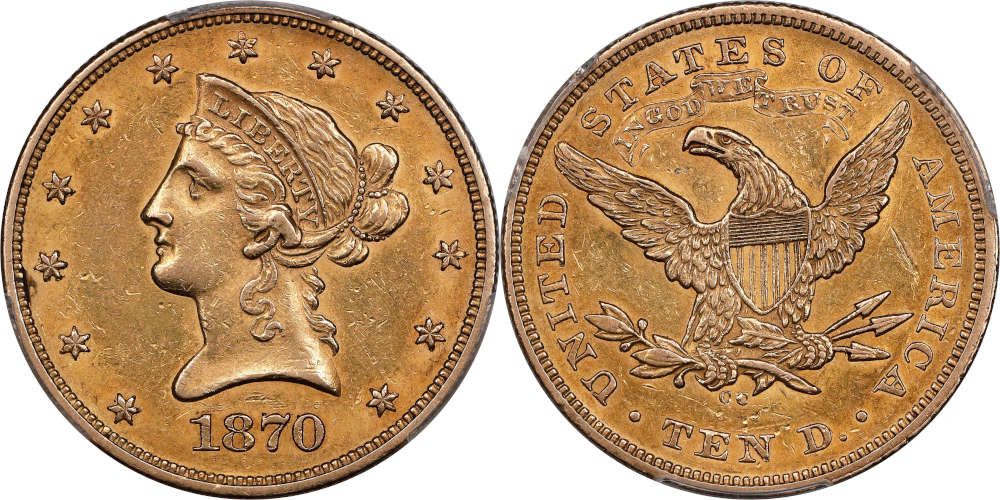 Lot 5157: 1870-CC Liberty Head Eagle. Winter 1-A. AU-58 (PCGS). CAC. Finest Known for this Rare Key Date Issue. Result: $1,080,000.