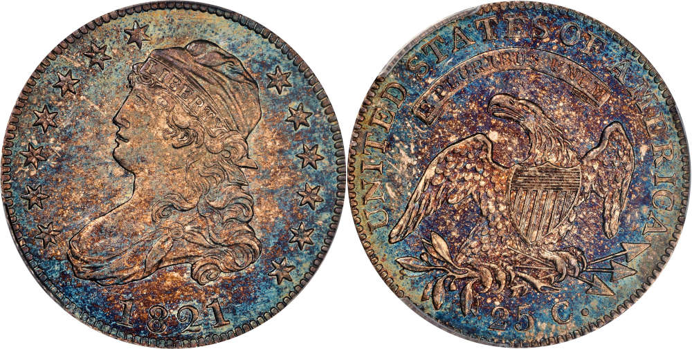 Lot 5027: 1821 Capped Bust Quarter. B-5. Rarity-7+ as a Proof. Proof-64 (PCGS). Just Six Traced from All Die Pairings. Result: $252,000.