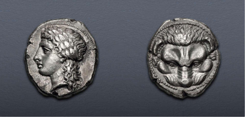 Lot 42: Greek. Bruttium, Rhegion. Circa 356-351 BC. Tetradrachm. Near Extremely Fine. Fine style tetradrachm from the final silver series at Rhegion. Estimate: $20,000.