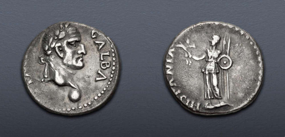 Lot 856: Roman Imperial. Galba. AD 68-69. AR Denarius. Uncertain Spanish mint (Tarraco?). Struck circa April-late AD 68. Very Fine. Estimate: $1,000.