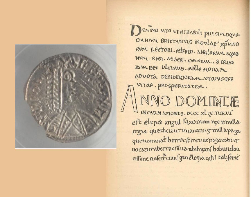 One of the coins seized during the police’s Operation Fantail. (Courtesy of Durham Constabulary.) Next to it, a passage from the biography of Alfred the Great written by Asser. The coin presents the prominent 9th-century ruler in a whole new light.