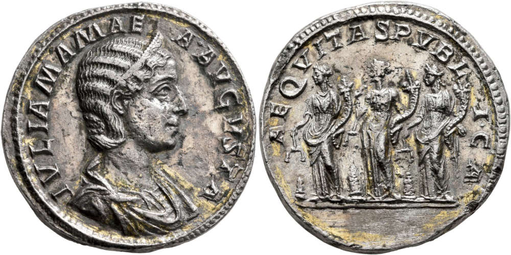 Lot 222: Julia Mamaea, 222-235 AD. AR Medallion. Estimate: 35,000 CHF.