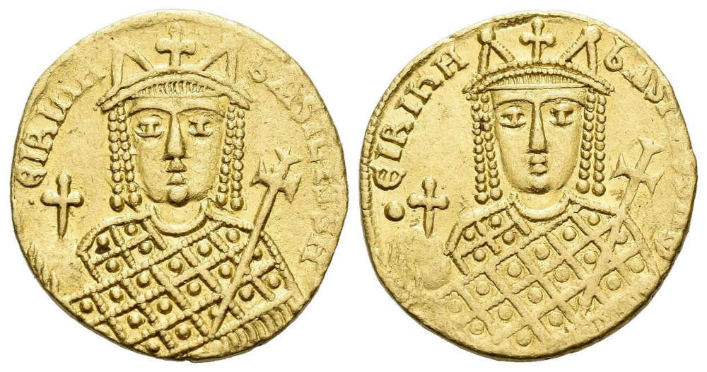 Lot 690: Byzantine. Irene (797-802). Solidus, 797-802, Constantinople. Almost FDC. Starting Price: 1,500 GBP.