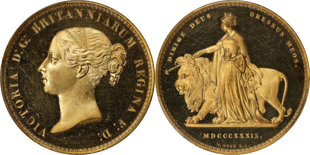 Great Britain. 5 Pounds, 1839. PCGS Proof-63 Deep Cameo. Eliasberg Collection.