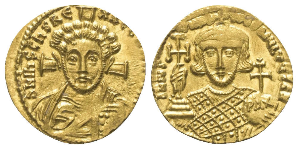 Lot 223: Byzantine. Justinian II (685-695 and 705-711). Solidus, c. 705, Constantinopolis. Starting Price: 1,500 EUR.