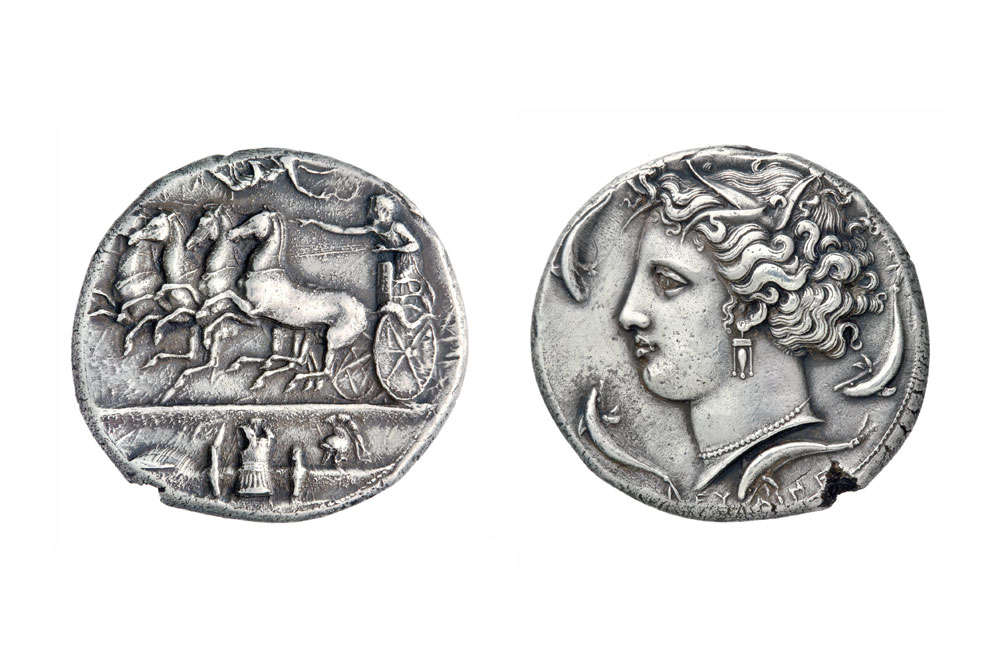 Decadrachm of Syracuse (Euainetos), 400 BC. Alpha Bank 5124.