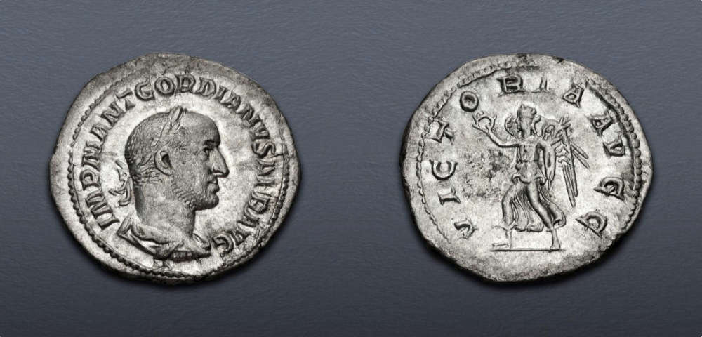 Lot 559: Roman Imperial. Gordian II (AD 238). Denarius, 1-22 April 238 Rome mint. Good Very Fine. Estimate: $2,000.
