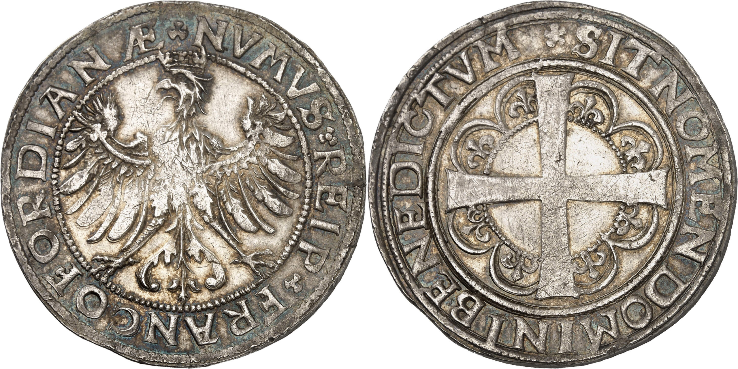 No. 2215. Frankfurt. Taler n.d. (1547). The oldest taler of the city of Frankfurt. Extremely rare. From the Vogel Collection, Hess auction 188 (1927), No. 2638. Very fine to extremely fine. Estimate: 20,000 euros. Hammer price: 40,000 euros.