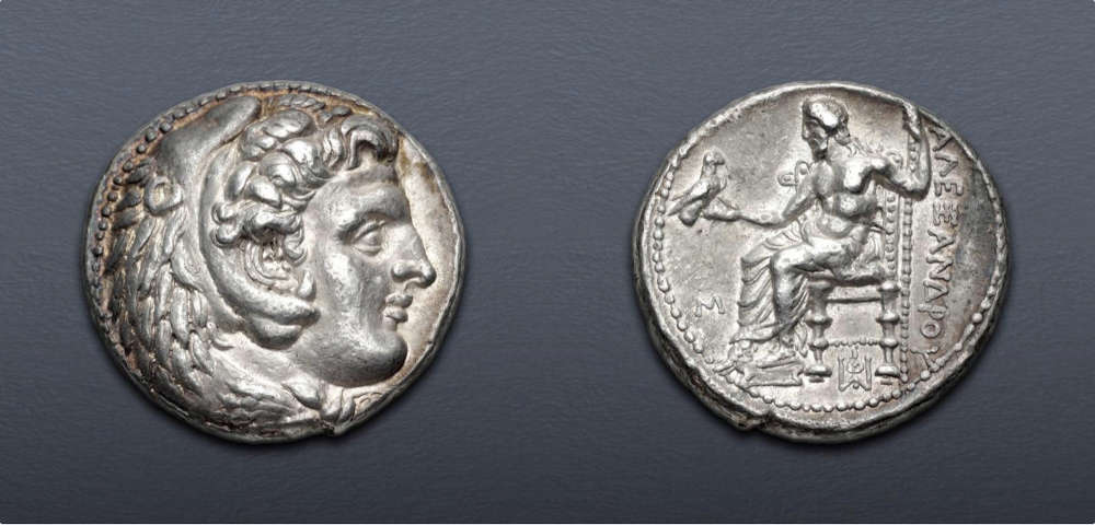 Lot 81: Greek. Kings of Macedon. Alexander III the Great (336-323 BC). Tetradrachm, circa 324/3 BC, Babylon mint. Struck under Stamenes or Archon. Near extremely fine. Estimate: $500.