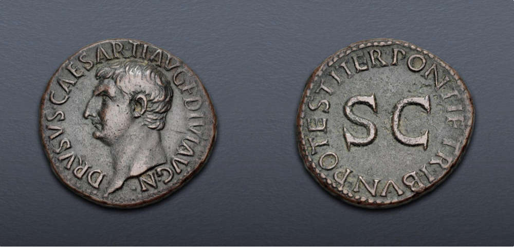 Lot 493: Roman Imperial. Drusus (died AD 23). As, AD 22-23, Rome mint. Struck under Tiberius. Very fine. Estimate: $200.