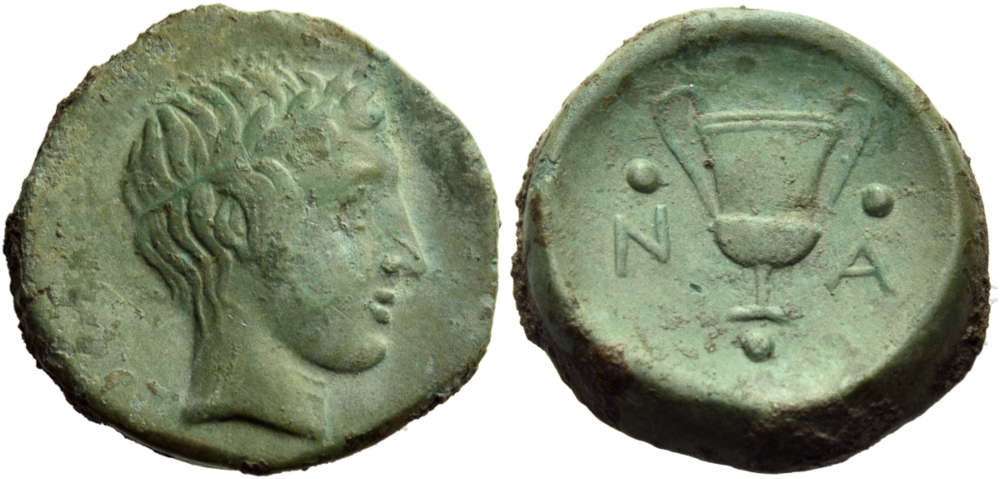Lot 1099: Sicily. Naxos. Tetras, c. 425-420 BC. Very rare. Struck from dies engraved by an artist of great talent. About extremely fine. From the Dr. Paul Peter Urone Collection. Estimate: 2,500 CHF. Result: 15,000 CHF.