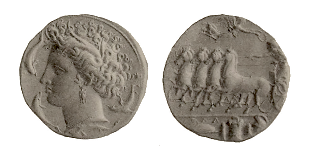 Syracuse, Decadrachm. Today in the British Museum (1922,1109.1). From the Sotheby, Wilkinson and Hodge auction in 1895 as part of the collection of the Earl of Ashburnham.