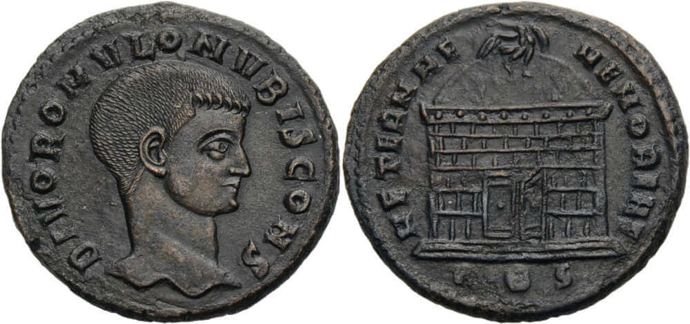 Lot 349: Roman Imperial. Romulus, son of Maxentius. Nummus, posthumous, 309-310. Good portrait. Rare. Extremely fine. Estimate: 100 EUR.