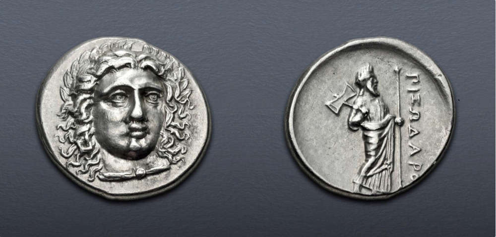 Lot 148: Satraps of Caria. Pixodaros. Circa 341/0-336/5 BC. Didrachm. Halikarnassos mint. Good Very Fine. Estimate: $750.