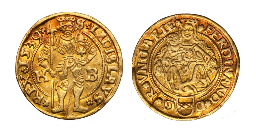 A 1539 gold ducat showing St. Ladislas, struck at the Kremnitz Mint during the reign of Ferdinand I
