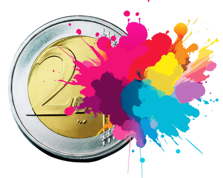 Colouring on 2-euro coins – still an absolute exception today. Collage: Canva.
