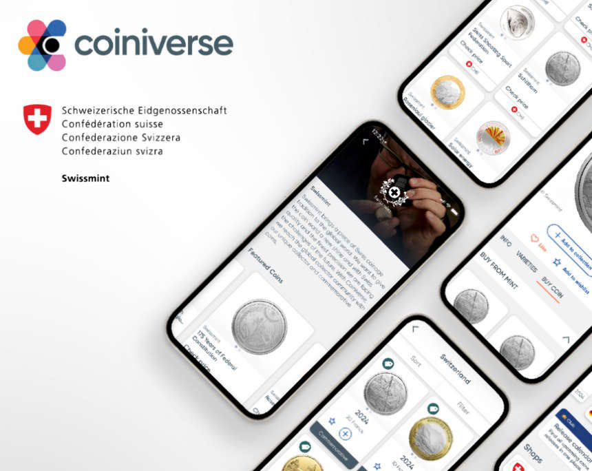 Coiniverse and Swissmint team up to make commemorative coins from Switzerland available via a smartphone app. Photo: Coiniverse / Swissmint.