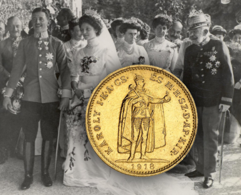 The wedding of Archduke Charles and Zita in 1911. On the left the wedding couple, on the right, 81-year-old Emperor Franz Joseph, whom Charles will succeed as emperor in 1916.