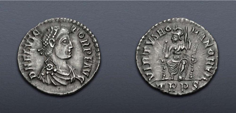  Lot 683: Roman Imperial. Flavius Victor (AD 387-388). AR Siliqua. Treveri (Trier) mint. Good very fine. Estimate: $500.