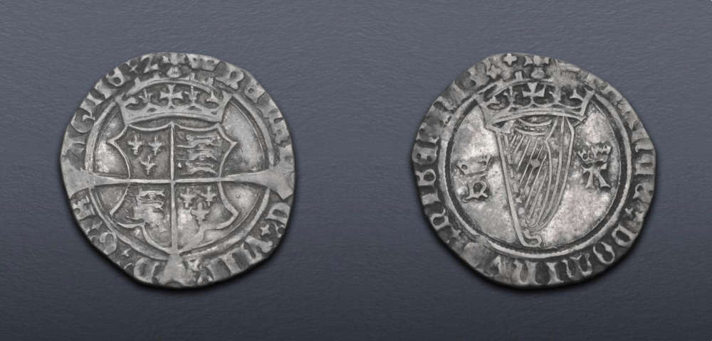 Lot 968: Ireland. Henry VIII, with Anne Boleyn (1509-1547). Groat. First Harp issue. Tower (London) mint; im: crown. Struck 1534-1535. Very Fine. Estimate: $200.