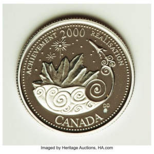 Honouring what was achieved in the last millennium on 25 cent coins from Canada. Photo: Heritage Auctions.