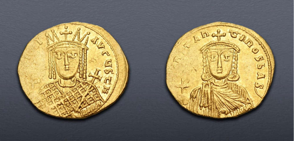 Lot 6214: Constantine VI & Irene (780-797). Solidus. Constantinople mint. Struck 792-797. Good very fine. Estimate: $1,500.