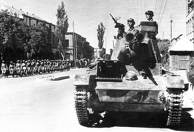 Soviet tank in the streets of Tabriz during the 1941 invasion. Source: Wikipedia.