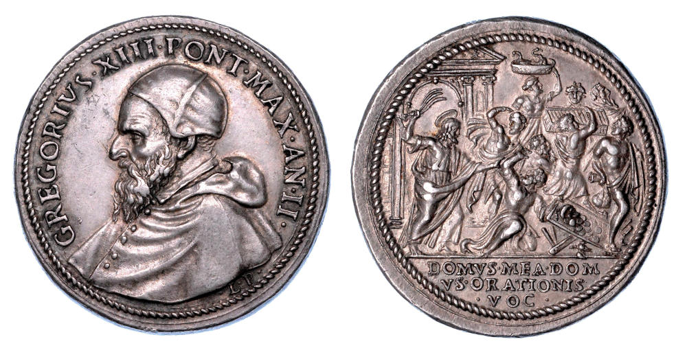 Lot 854 – Papal States Gregory XIII (Ugo Boncompagni), 1572–1585. Silver medal, Year II. Reform of the Catholic Clergy. Estimate: €900 / 1,200. Lot 854 – Papal States Gregory XIII (Ugo Boncompagni), 1572–1585. Silver medal, Year II. Reform of the Catholic Clergy. Estimate: €900 / 1,200.