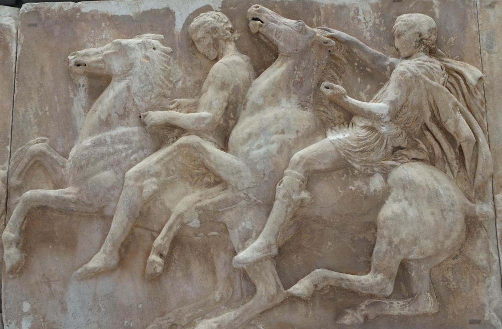 Group of figures from the procession of young riders from the Parthenon frieze, not from London, but from the Parthenon Museum in Athens. Photo: KW