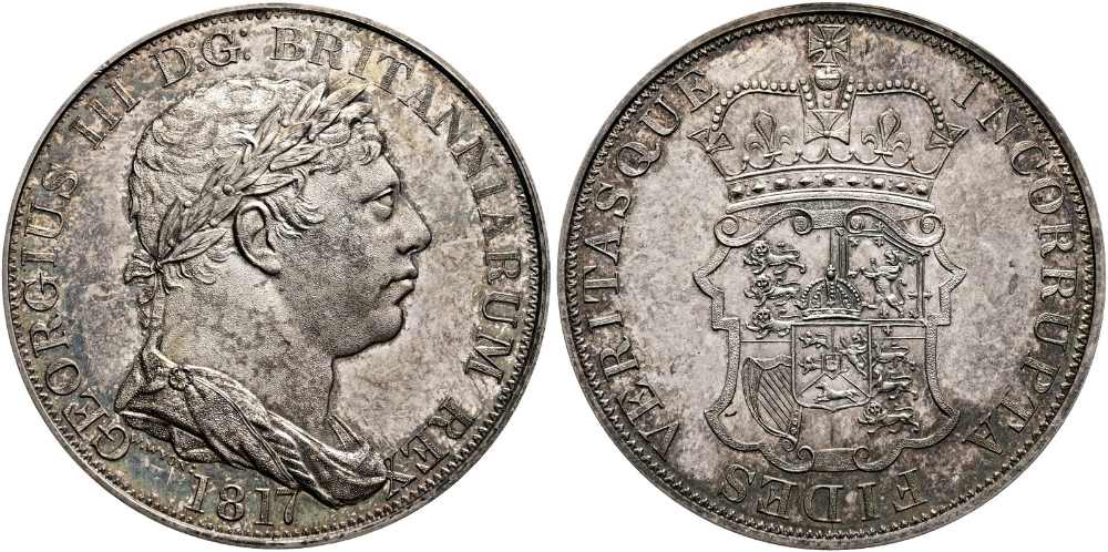 George III. Probe zur "Incorrupta Crown" 1817. NGC PF66+ CAMEO. Schätzung: 75.000 CHF. Zuschlag: 170.000 CHF. Aus Auktion Numismatica Ars Classica 167 (27. Mai 2026), Nr. 1582